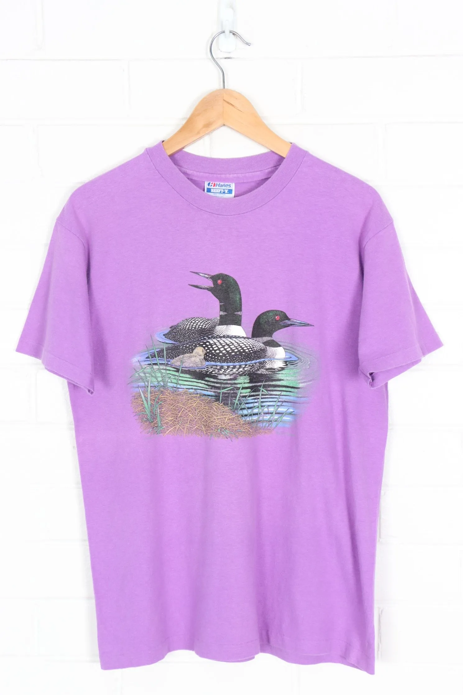 Fluro Purple Ducks Single Stitch Bird Graphic Tee USA Made (M)