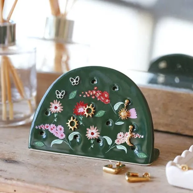 Forest Green Flower Earring Holder