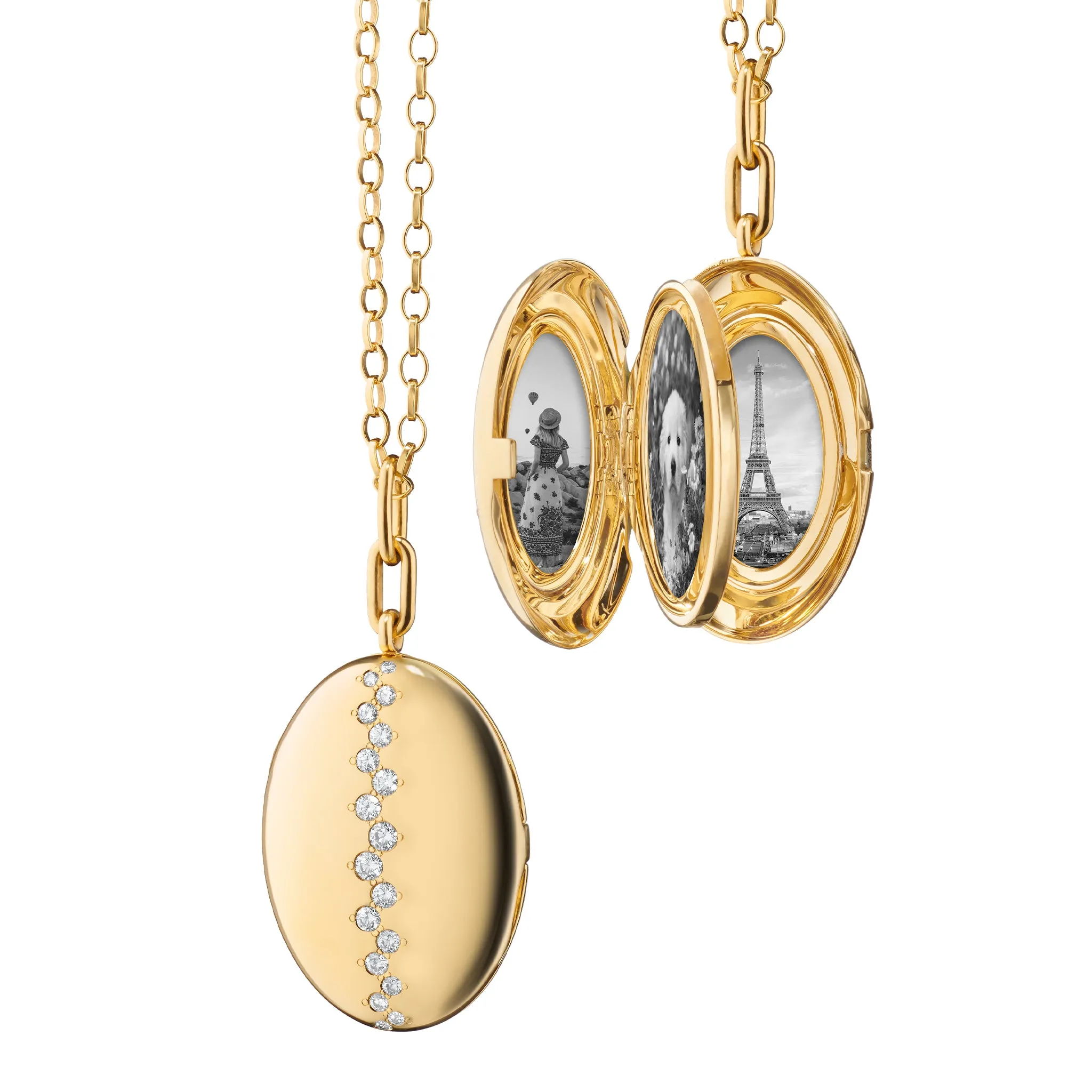 Four Image "Luxe" Staggered Diamond Locket Necklace