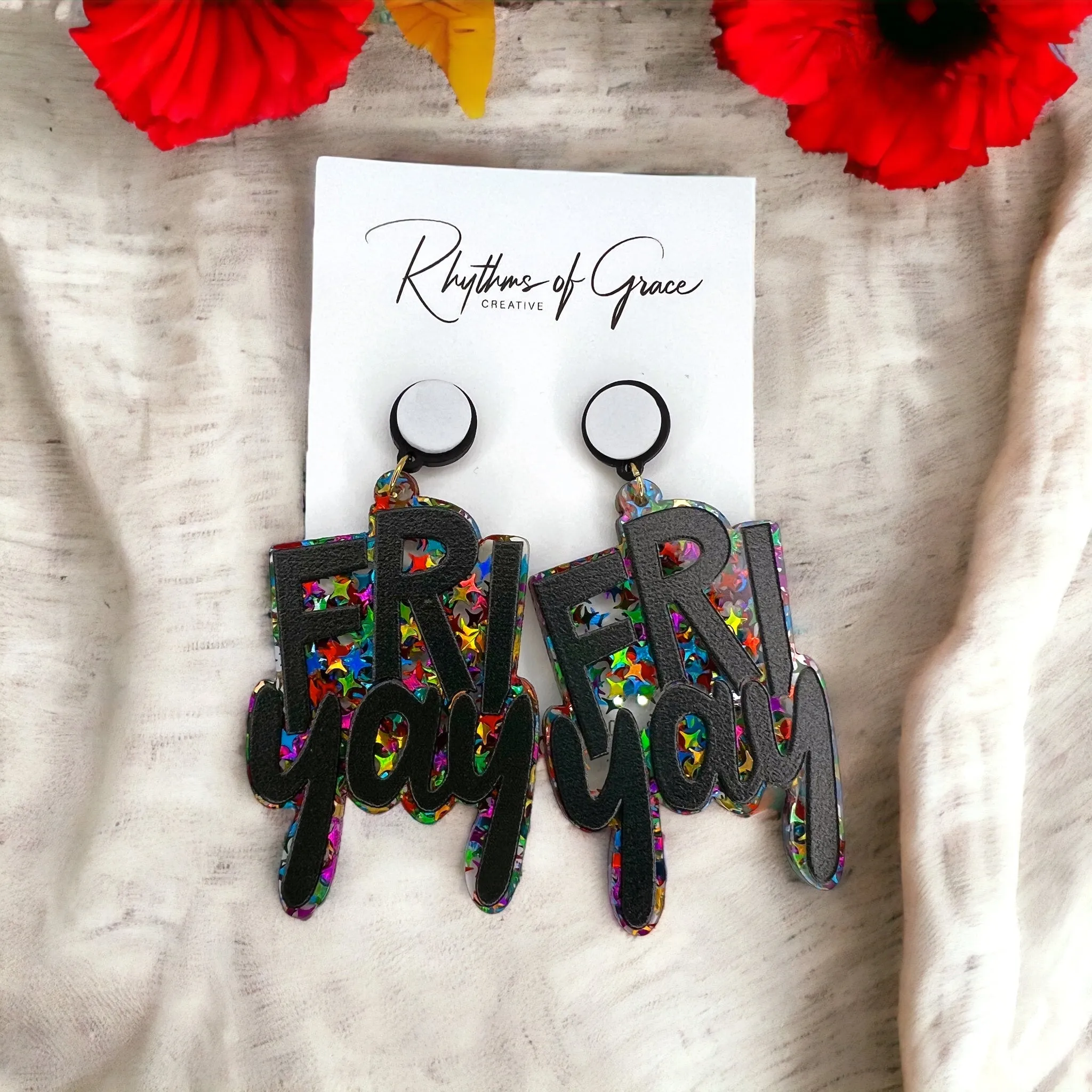 Friyay Earrings - Friday Earrings, Friday Accessories, Sassy Earrings, Fun Earrings, Sweet and Sassy