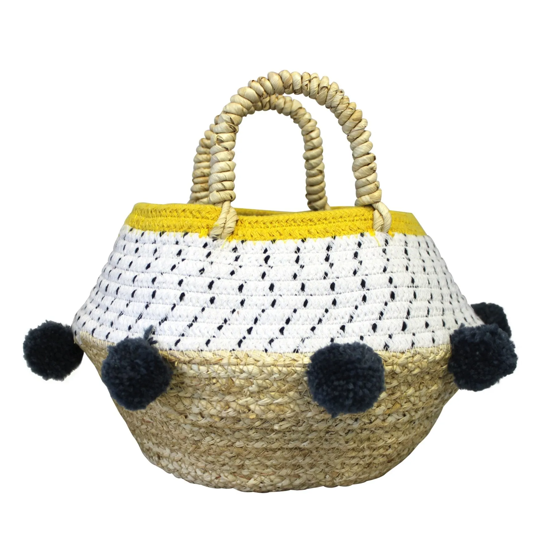 Grey Pom Pom Rope Basket