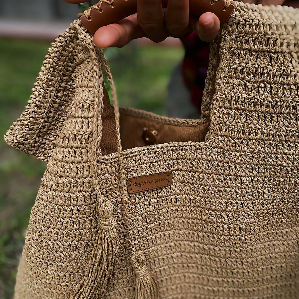 Hand Crafted Medium Tote Bag Gift for Her, Organic Natural Paper Yarn