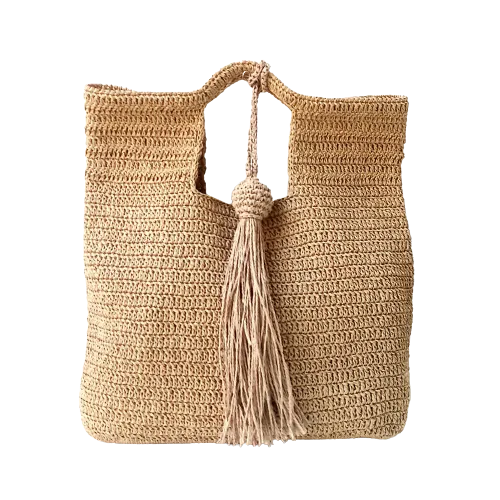 Hand Crafted Medium Tote Bag Gift for Her, Organic Natural Paper Yarn