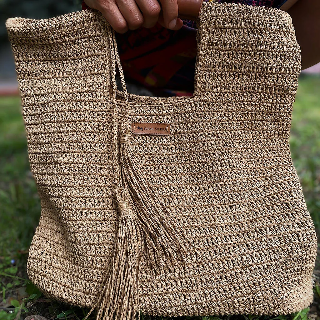 Hand Crafted Medium Tote Bag Gift for Her, Organic Natural Paper Yarn