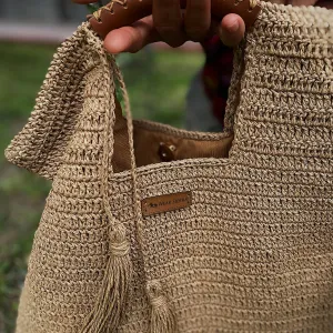 Hand Crafted Medium Tote Bag Gift for Her, Organic Natural Paper Yarn