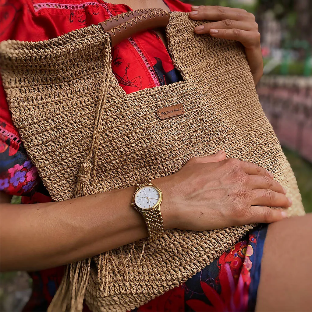 Hand Crafted Medium Tote Bag Gift for Her, Organic Natural Paper Yarn