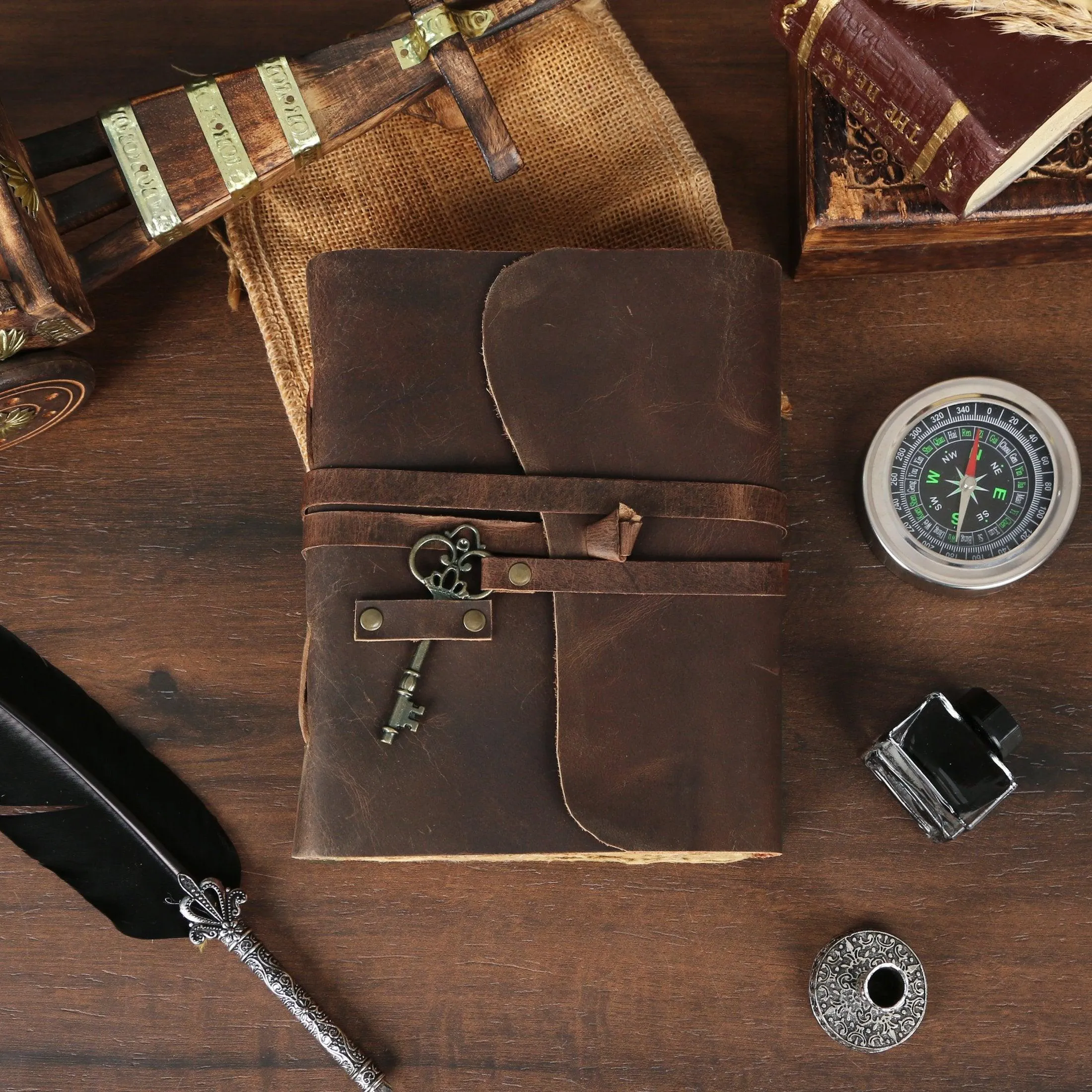 Handmade Leather Journal with Lined Deckle Edge Paper – 8x6 Inch Vintage Writing Notebook Diary with Key for Men & Women, Ideal Gift for Artists & Writers (Vintage Brown)