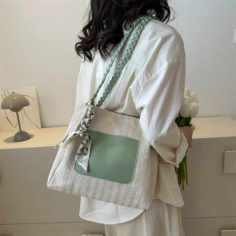 Handmade Straw Tote Knitted Shoulder Bag