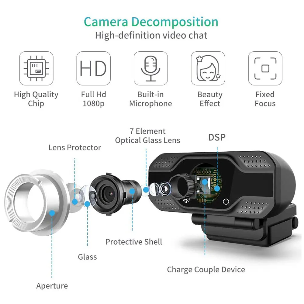 HW2 HD Webcam, 1080p with Build in Microphone