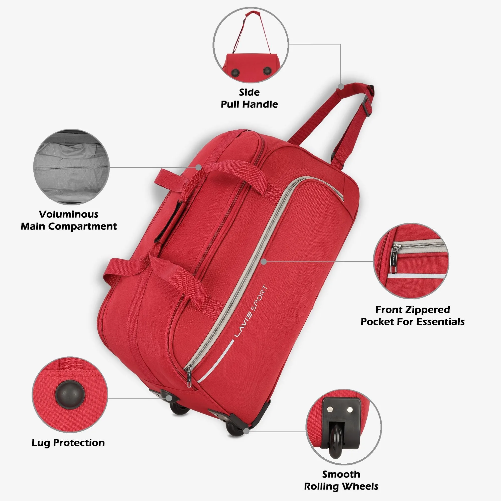 Lavie Sport Galactic M Medium Size 57 cms Wheel Duffle Bag | 2 Wheel Duffle Bag Red