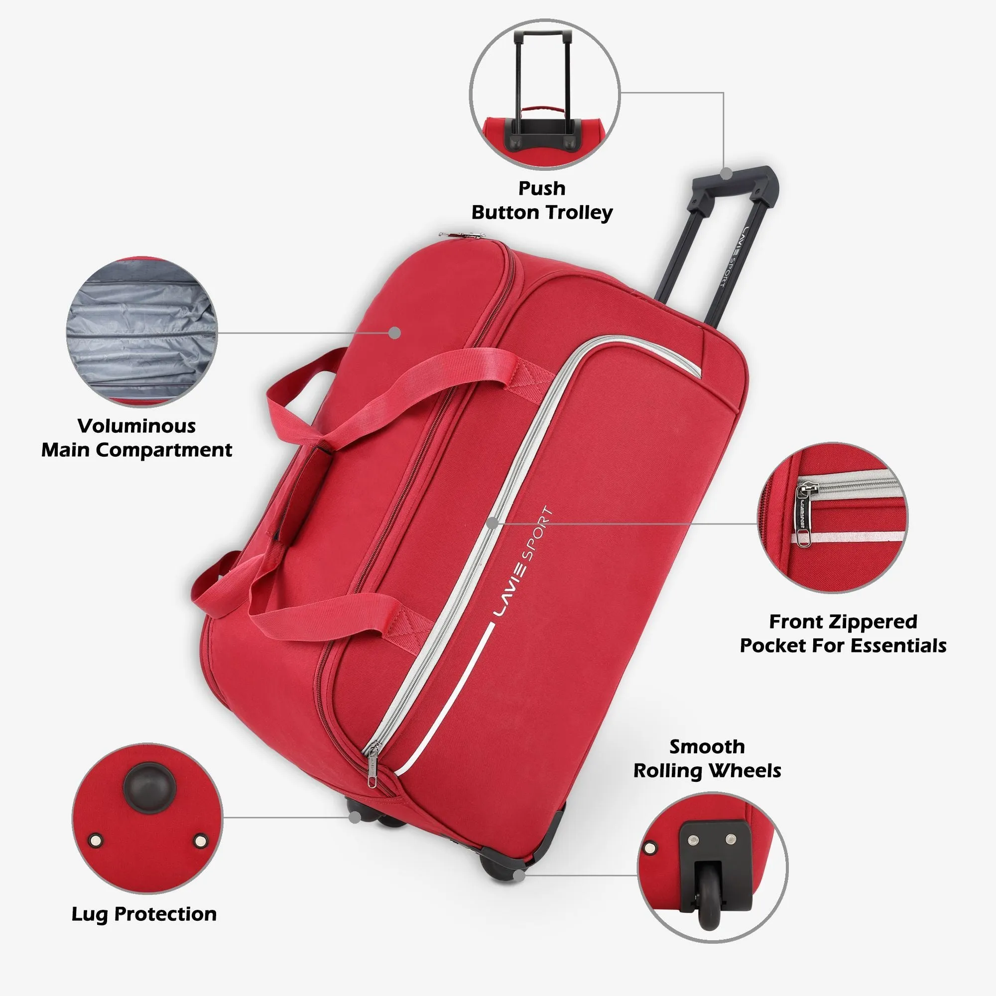 Lavie Sport Large Size 62 Cms Galactic Wheel Duffle Bag | Red