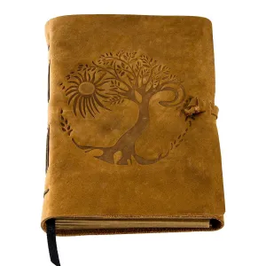 Leather Journal for women and men embossed 8 x 6 inch Handmade Lined craft paper tree of life sun and moon notebook writing notepad book of shadows journal