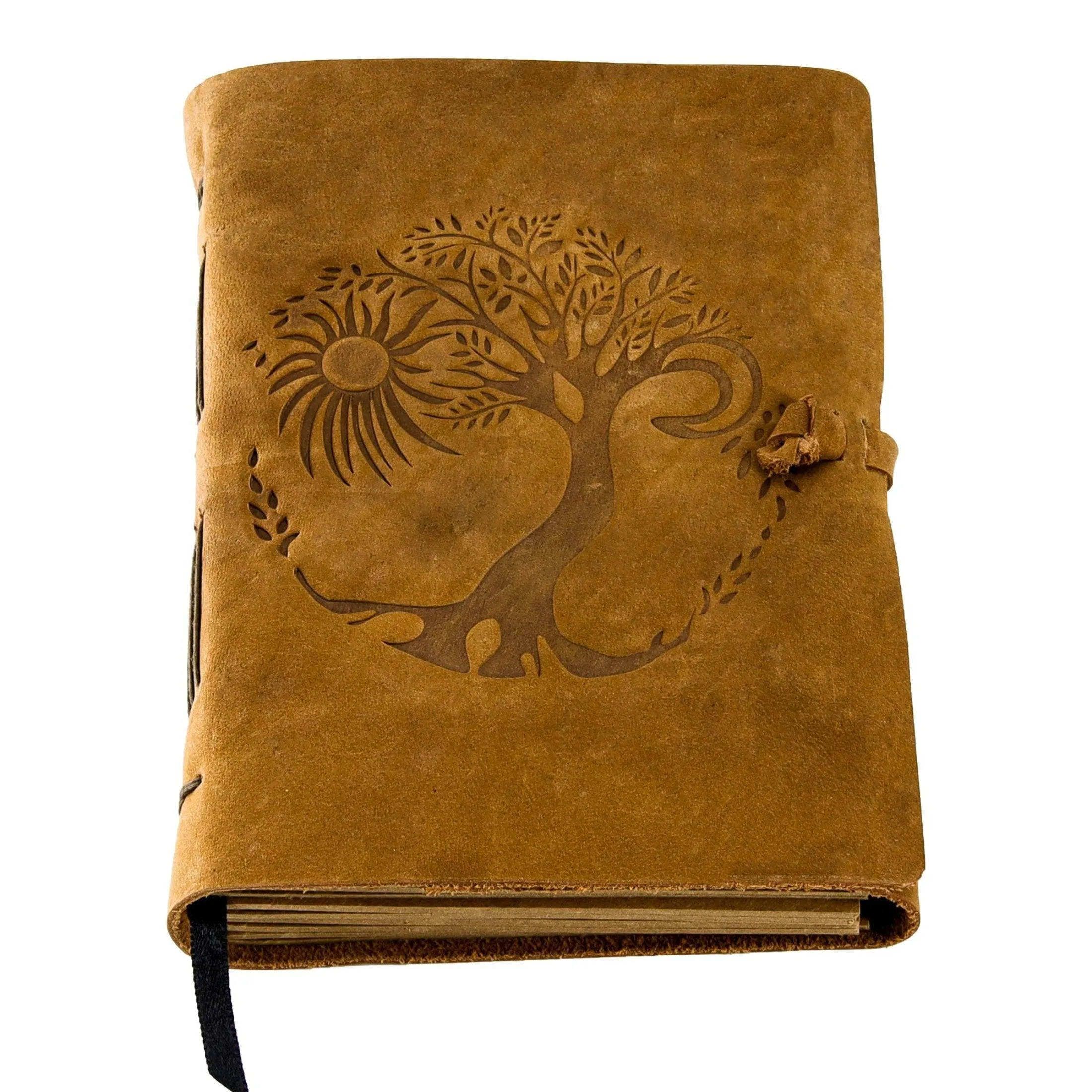 Leather Journal for women and men embossed 8 x 6 inch Handmade Lined craft paper tree of life sun and moon notebook writing notepad book of shadows journal