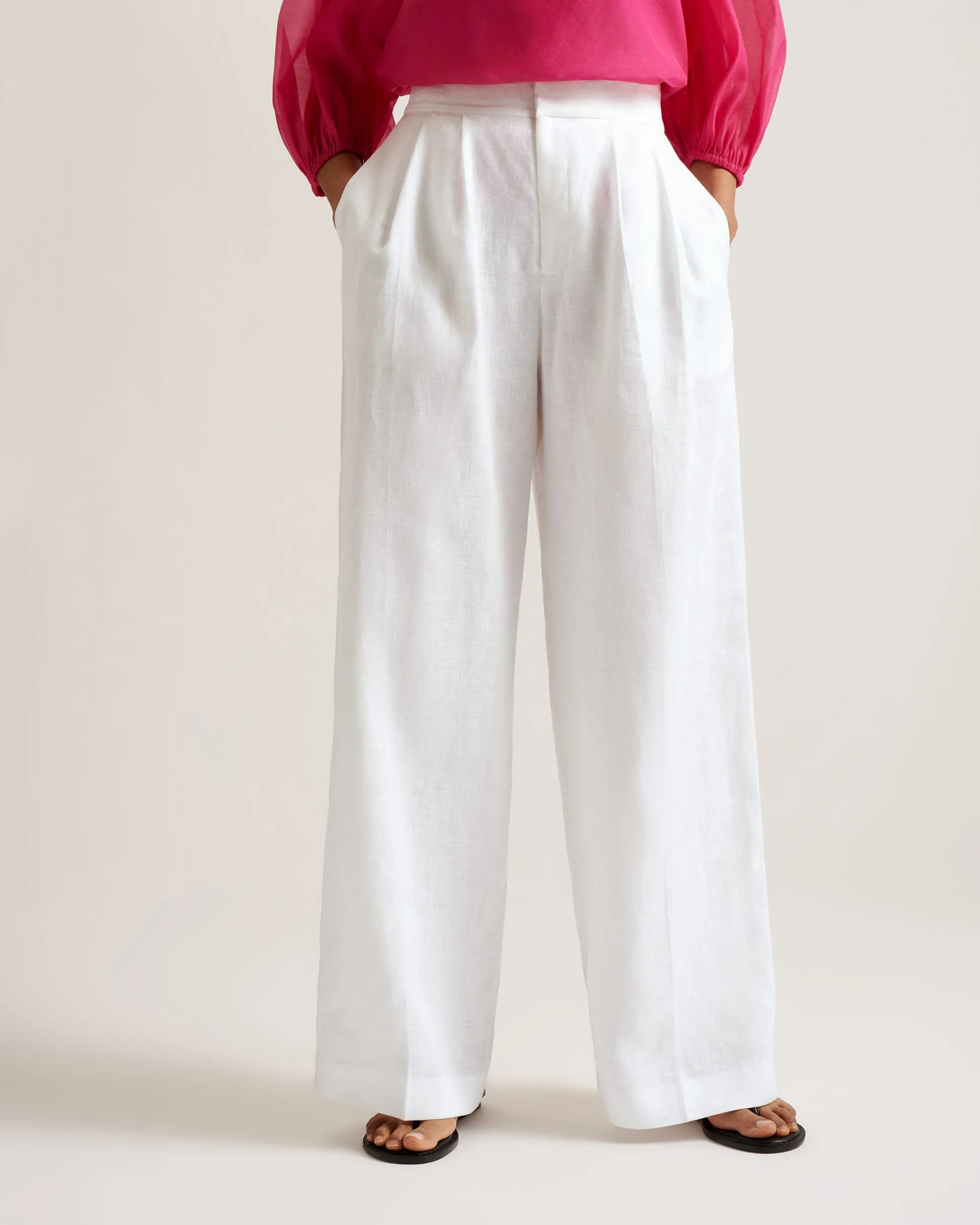 Lucihh Tailored Linen Wide Leg Trousers White