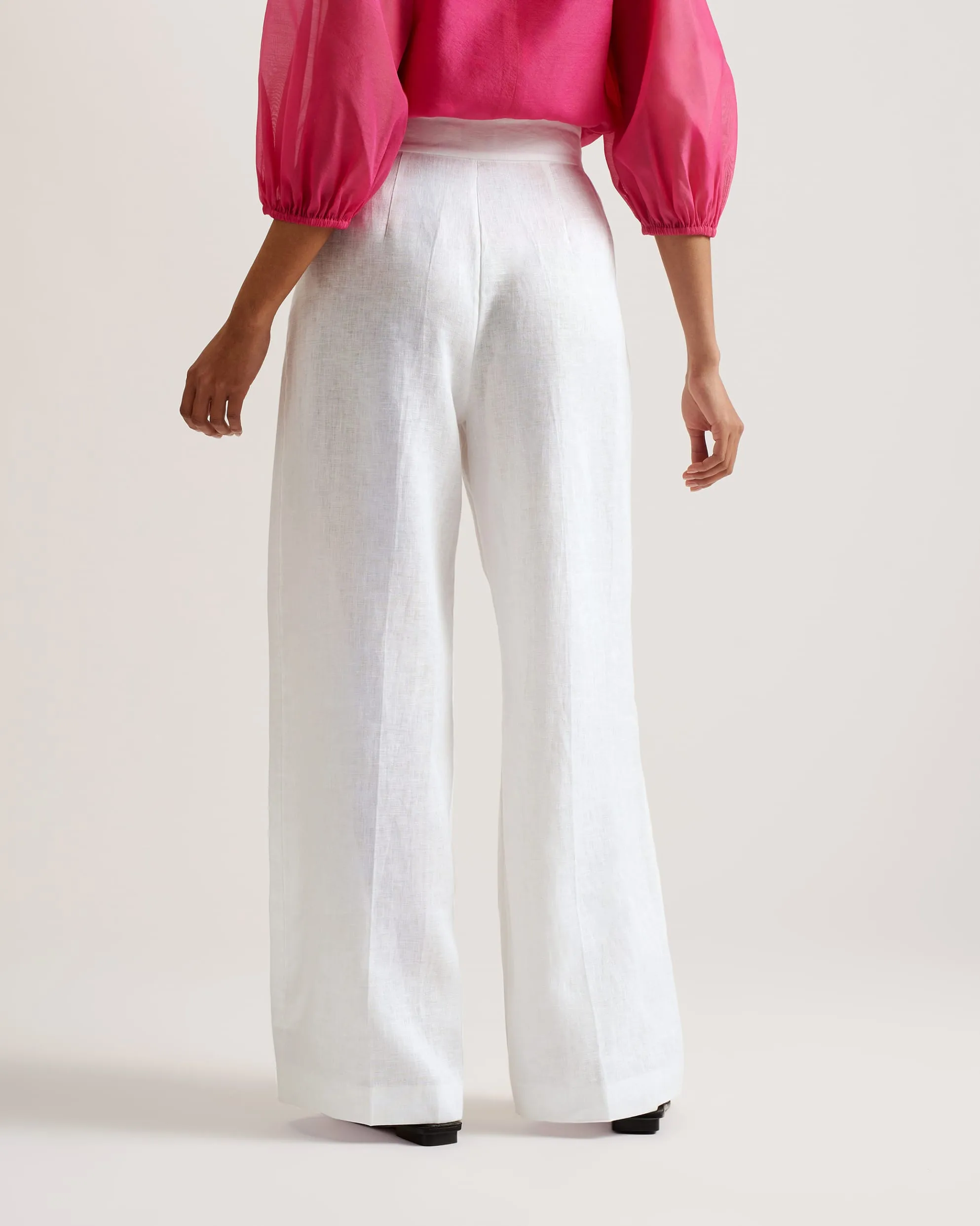 Lucihh Tailored Linen Wide Leg Trousers White