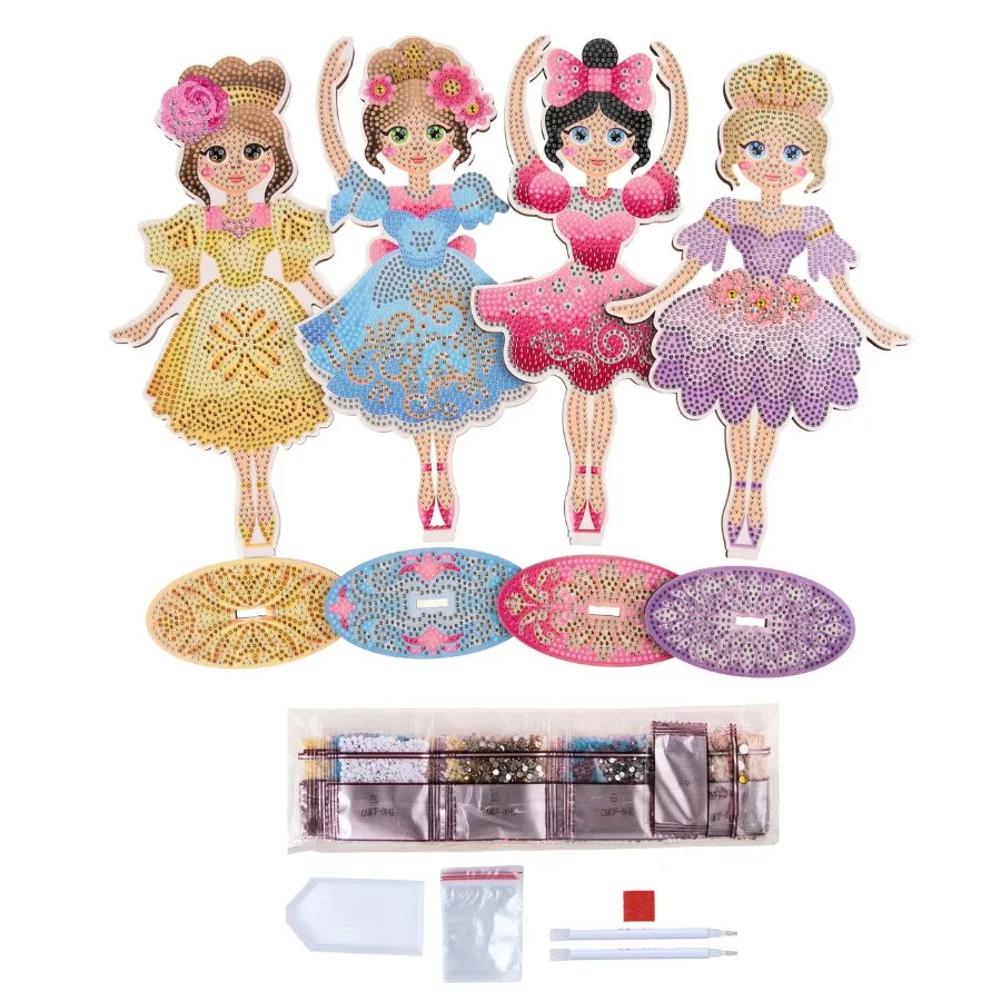 "Ballerinas" Crystal Art Wooden Kit Set of 4