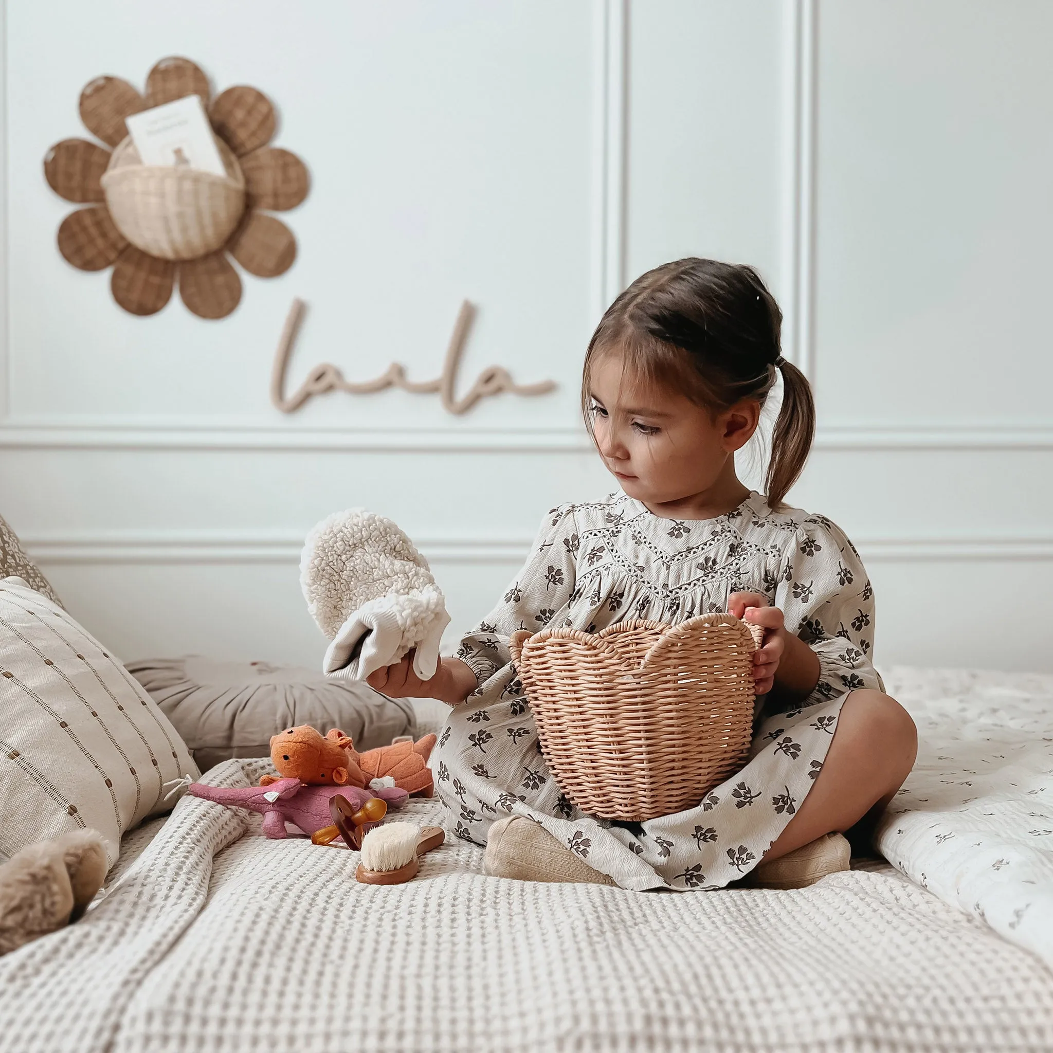 Rattan Lily Basket Set - Seashell Pink