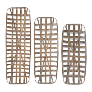 Rectangular Bamboo Woven Slat Trays Item 16027A