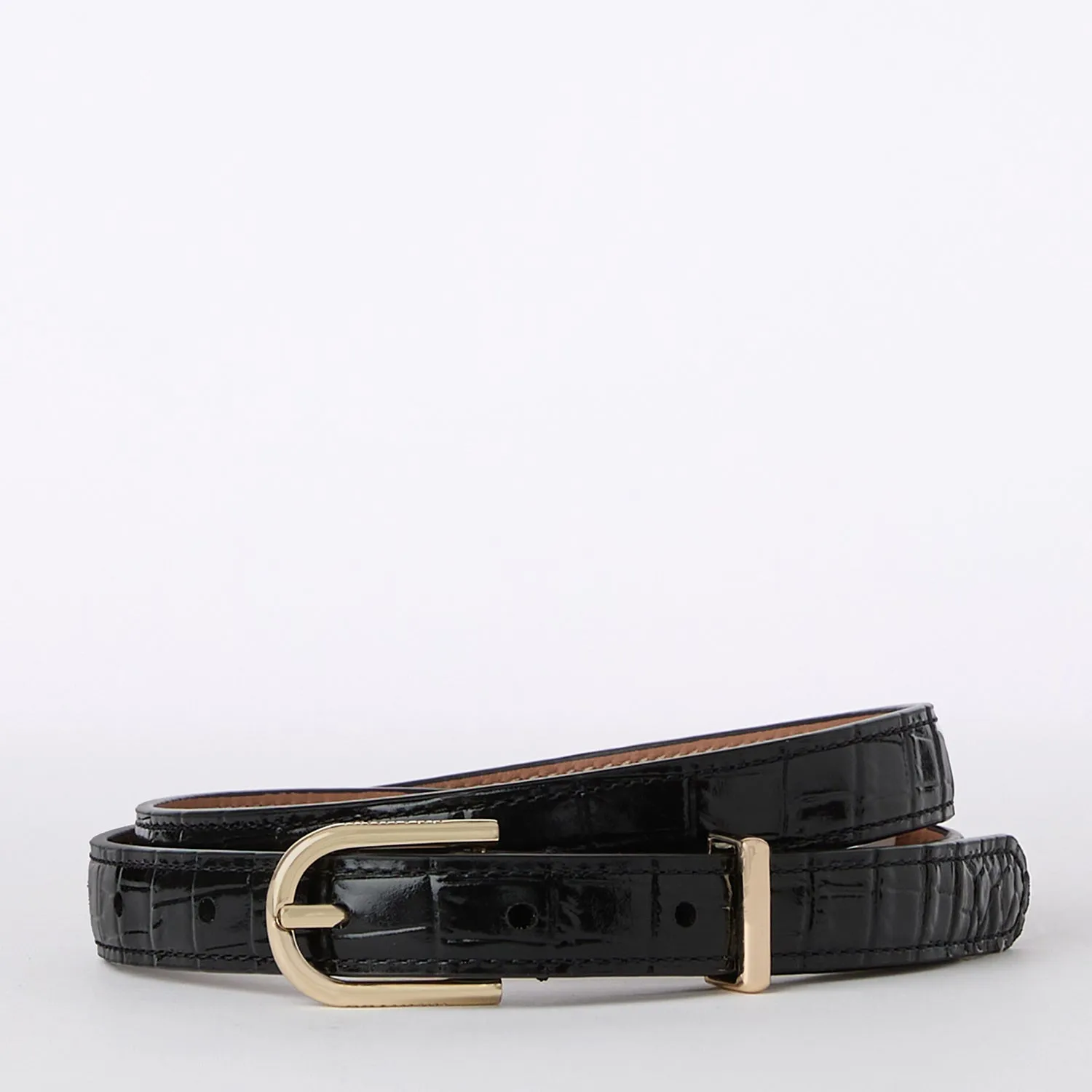 Skinny Leather Gold Buckle Belt