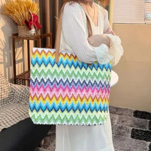 Spot wave Striped Straw Hand Bag and Shoulder Bag