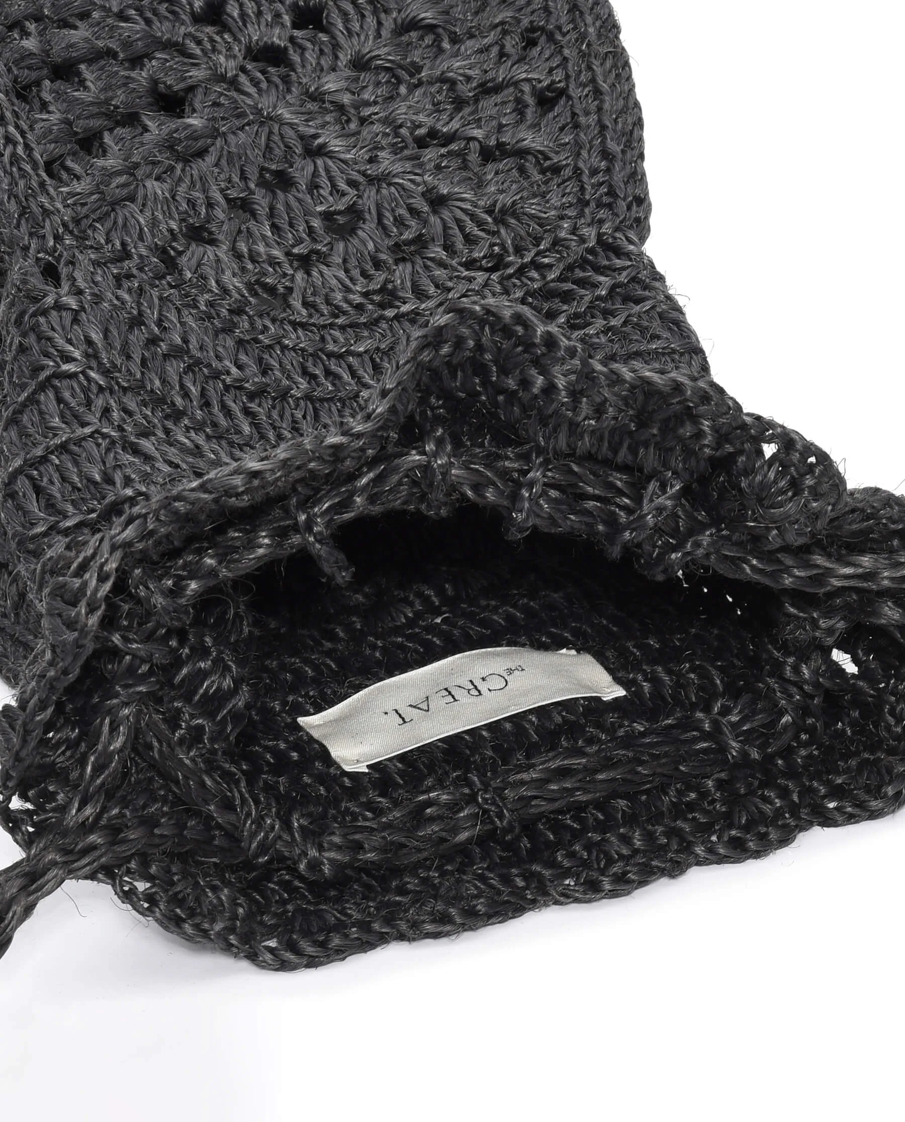 The Crochet Drawstring Bag. -- Black