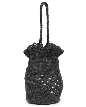 The Crochet Drawstring Bag. -- Black