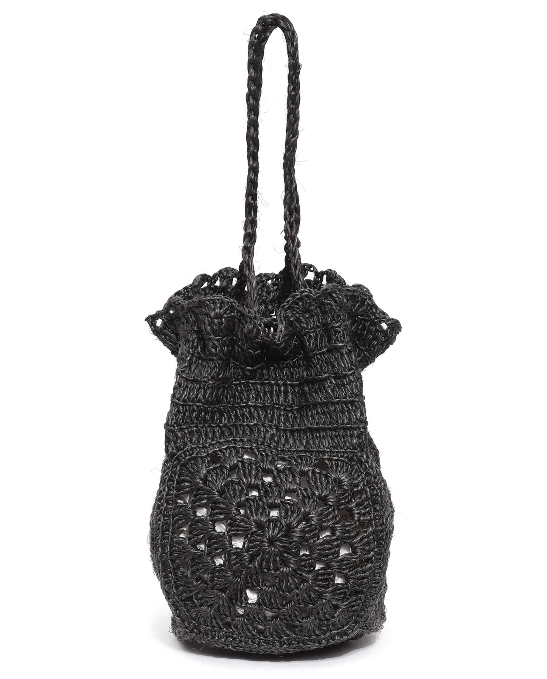 The Crochet Drawstring Bag. -- Black