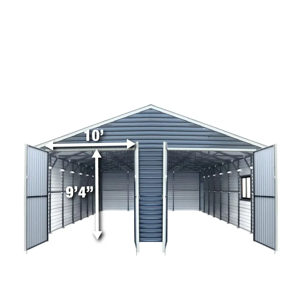 TMG Industrial 26’ x 40’ Metal Garage Shed with 9’ High Double Front Doors, 14’ Peak Height, Side Entry Door, 1040 Sq-Ft Floor Space, TMG-MS2640