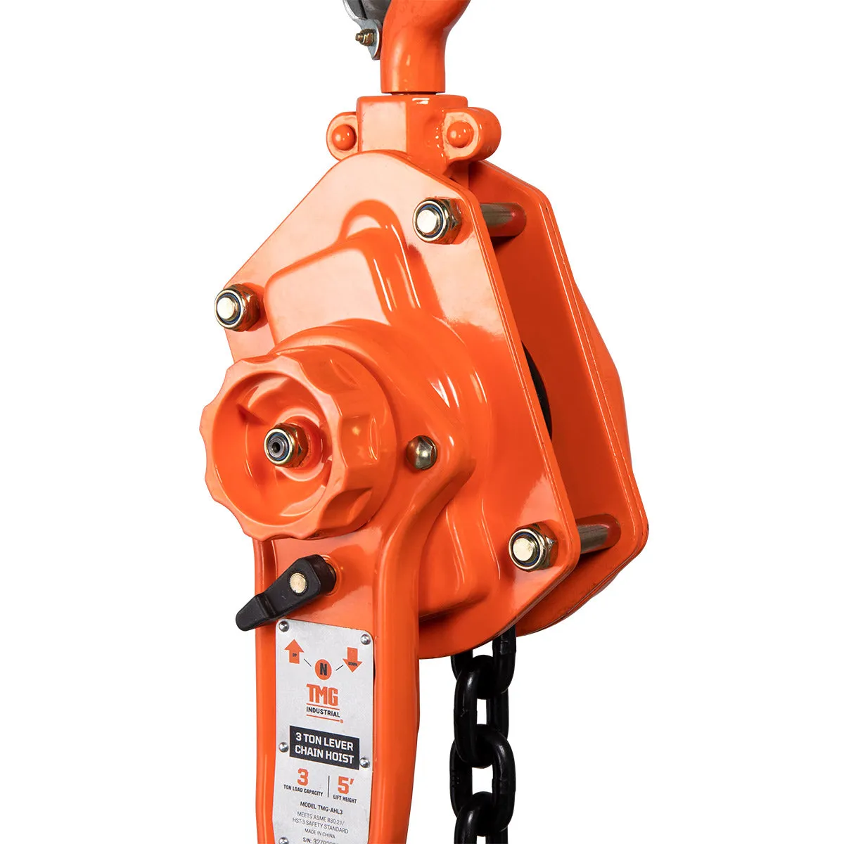 TMG Industrial 3 Ton 5' Lift Lever Chain Hoist, Twin Pawl Brakes, ASME B30.21, TMG-AHL3