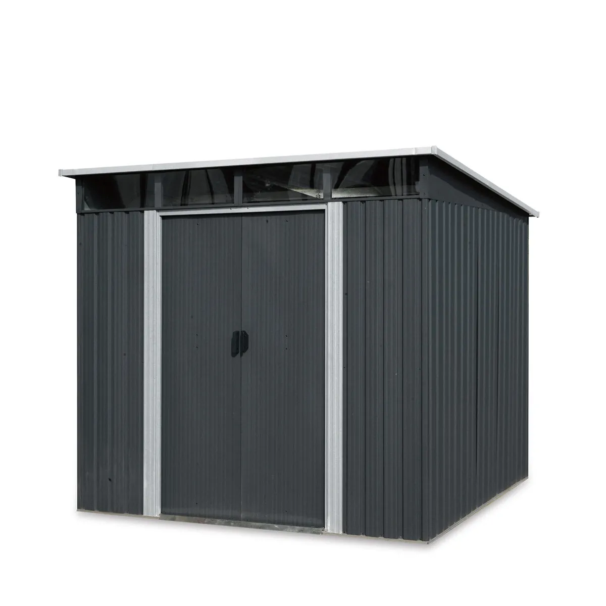 TMG Industrial 8’ x 9’ Galvanized Metal Pent Shed w/Skylight, 29 GA Corrugated Metal, 80” Peak Ceiling, TMG-MS0809P