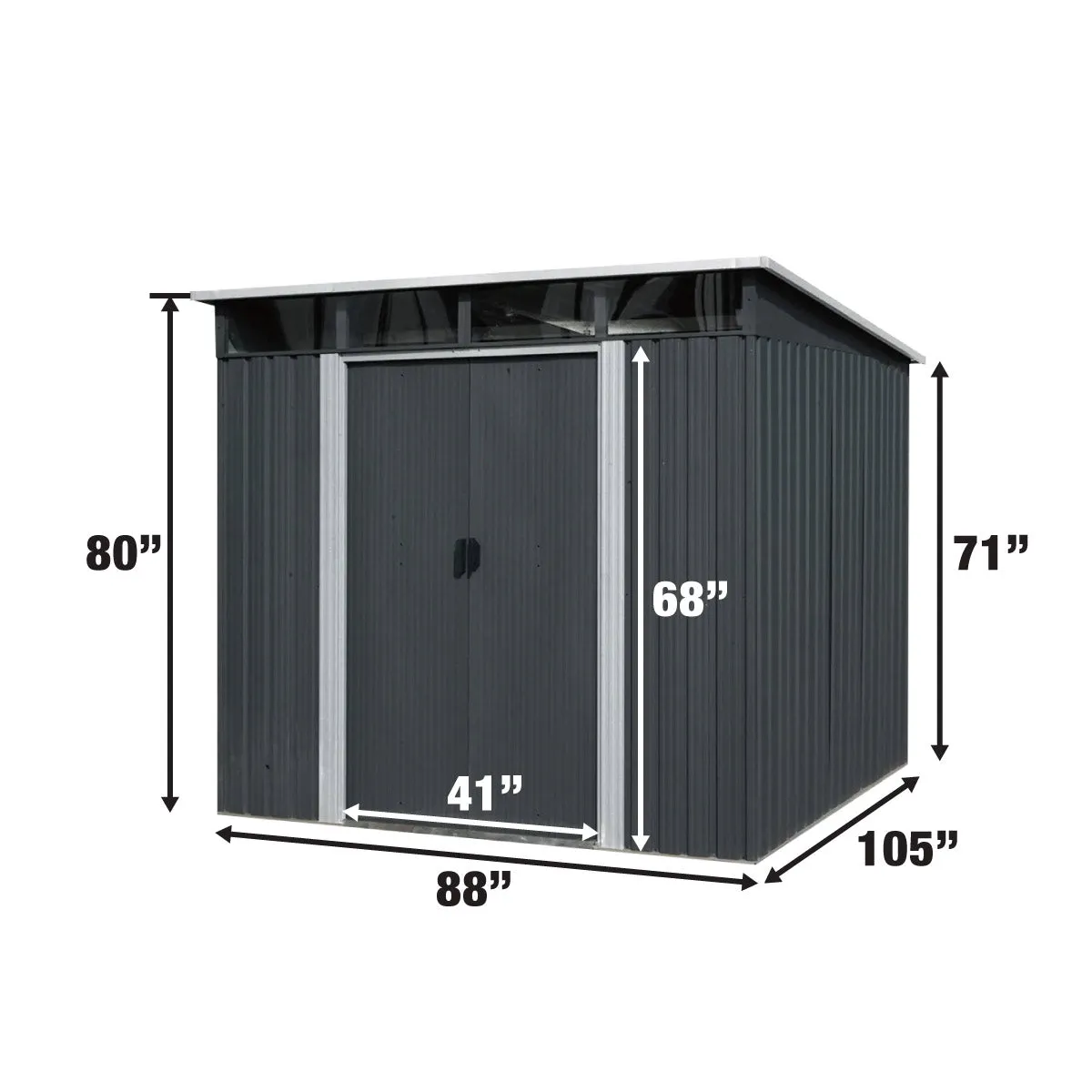 TMG Industrial 8’ x 9’ Galvanized Metal Pent Shed w/Skylight, 29 GA Corrugated Metal, 80” Peak Ceiling, TMG-MS0809P