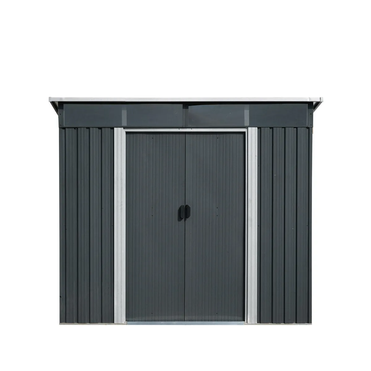 TMG Industrial 8’ x 9’ Galvanized Metal Pent Shed w/Skylight, 29 GA Corrugated Metal, 80” Peak Ceiling, TMG-MS0809P