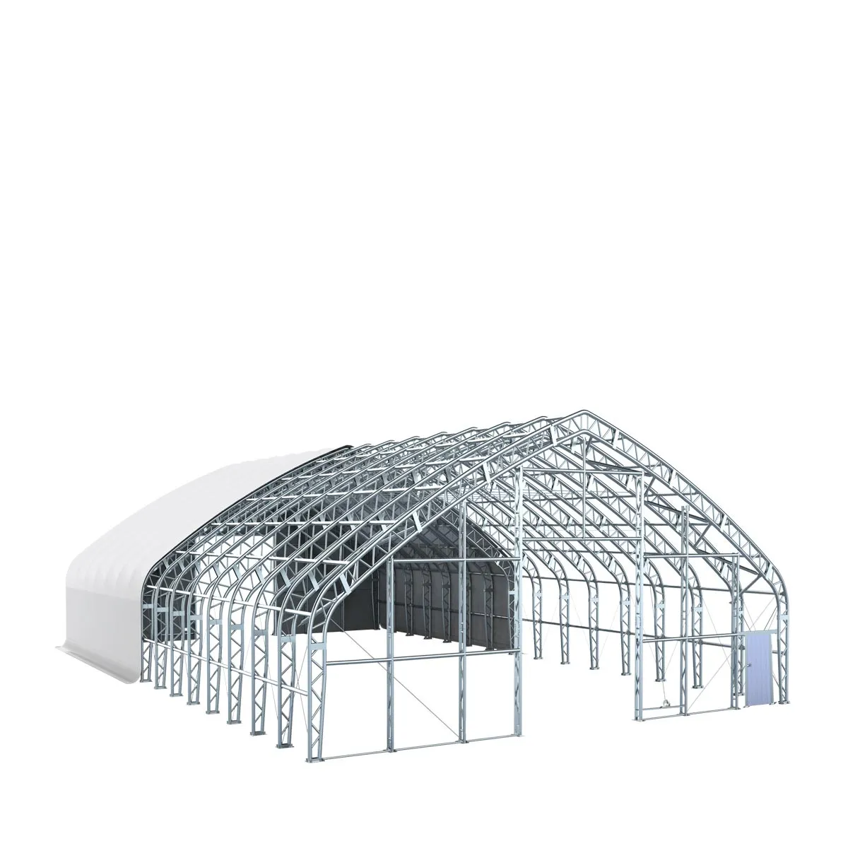 TMG Industrial Pro Series 70' x 100' Dual Truss Storage Shelter with Heavy Duty 32 oz PVC Cover & Drive Through Doors, TMG-DT70100-PRO