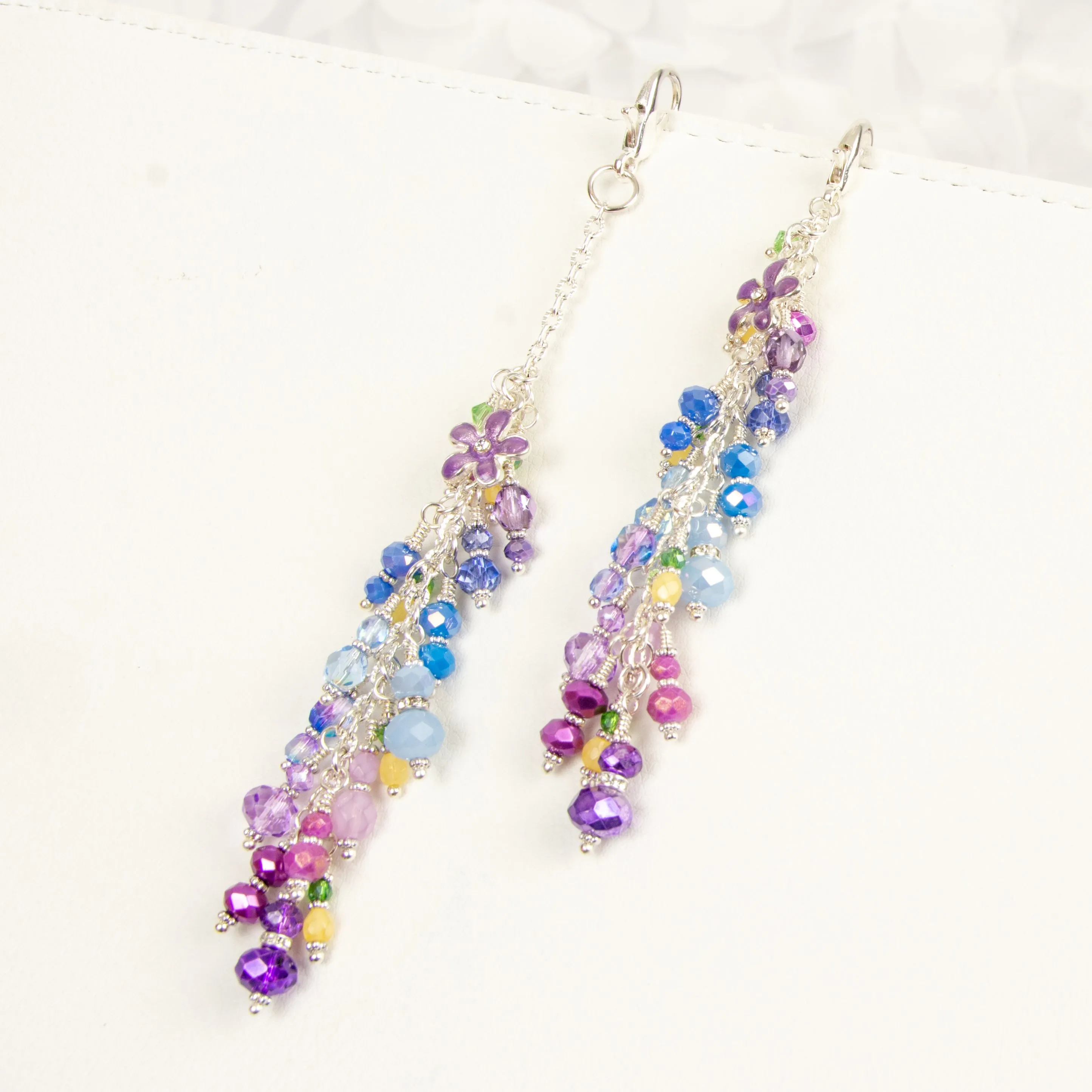 Wisteria Planner Charm with a Blue and Purple Crystal Dangle, Tiny Beaded Lemons and a Purple Flower