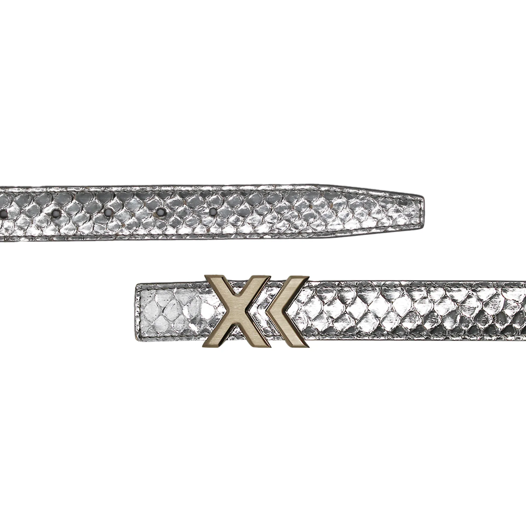 XK Mini Belt in Metallic Silver Python 25mm