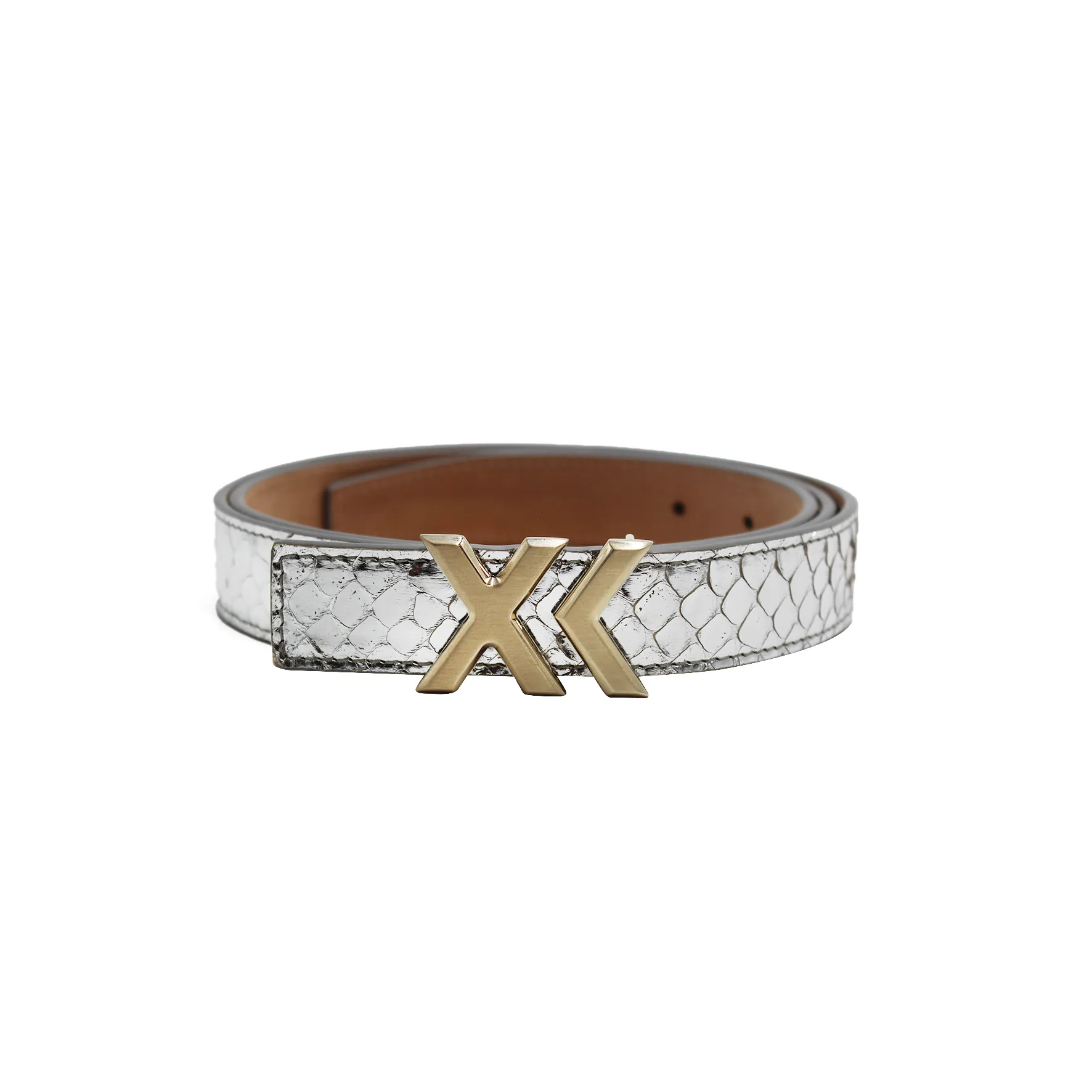 XK Mini Belt in Metallic Silver Python 25mm