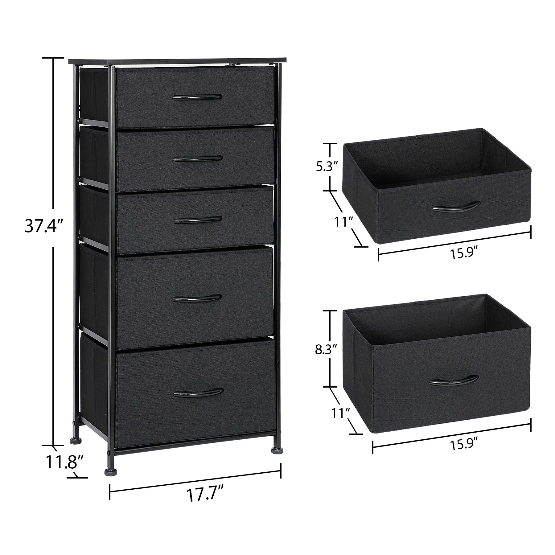 ZENY™ Fabric Dresser with 5 Drawers, Vertical Dresser Storage Tower, Storage Cabinet Organizer