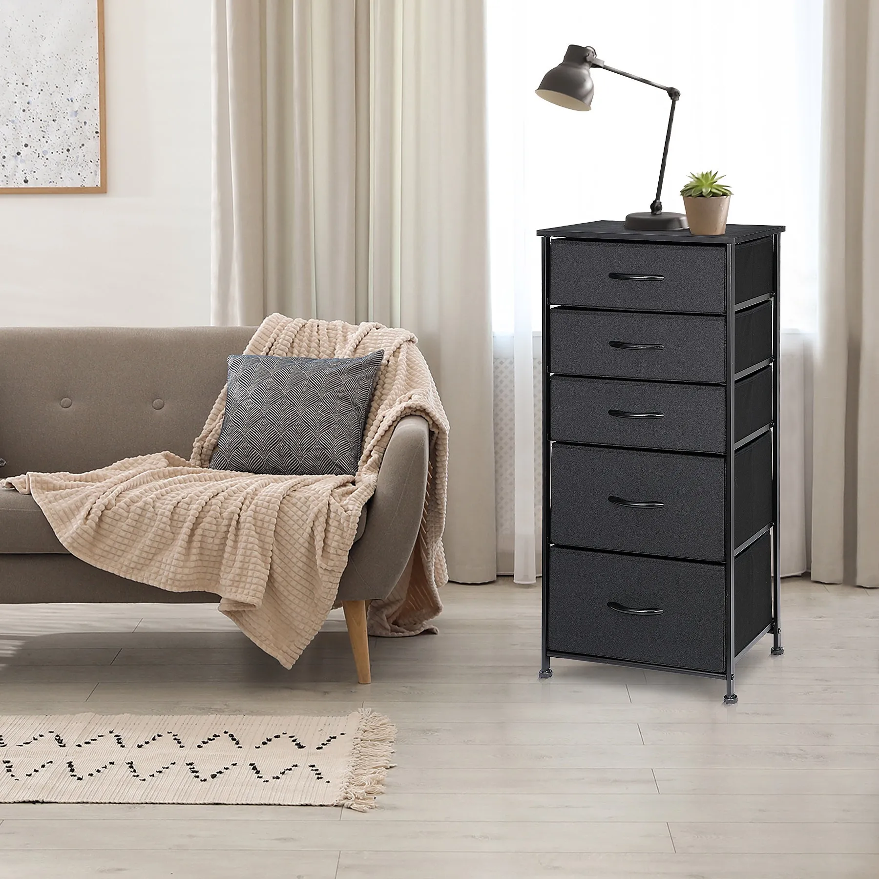 ZENY™ Fabric Dresser with 5 Drawers, Vertical Dresser Storage Tower, Storage Cabinet Organizer