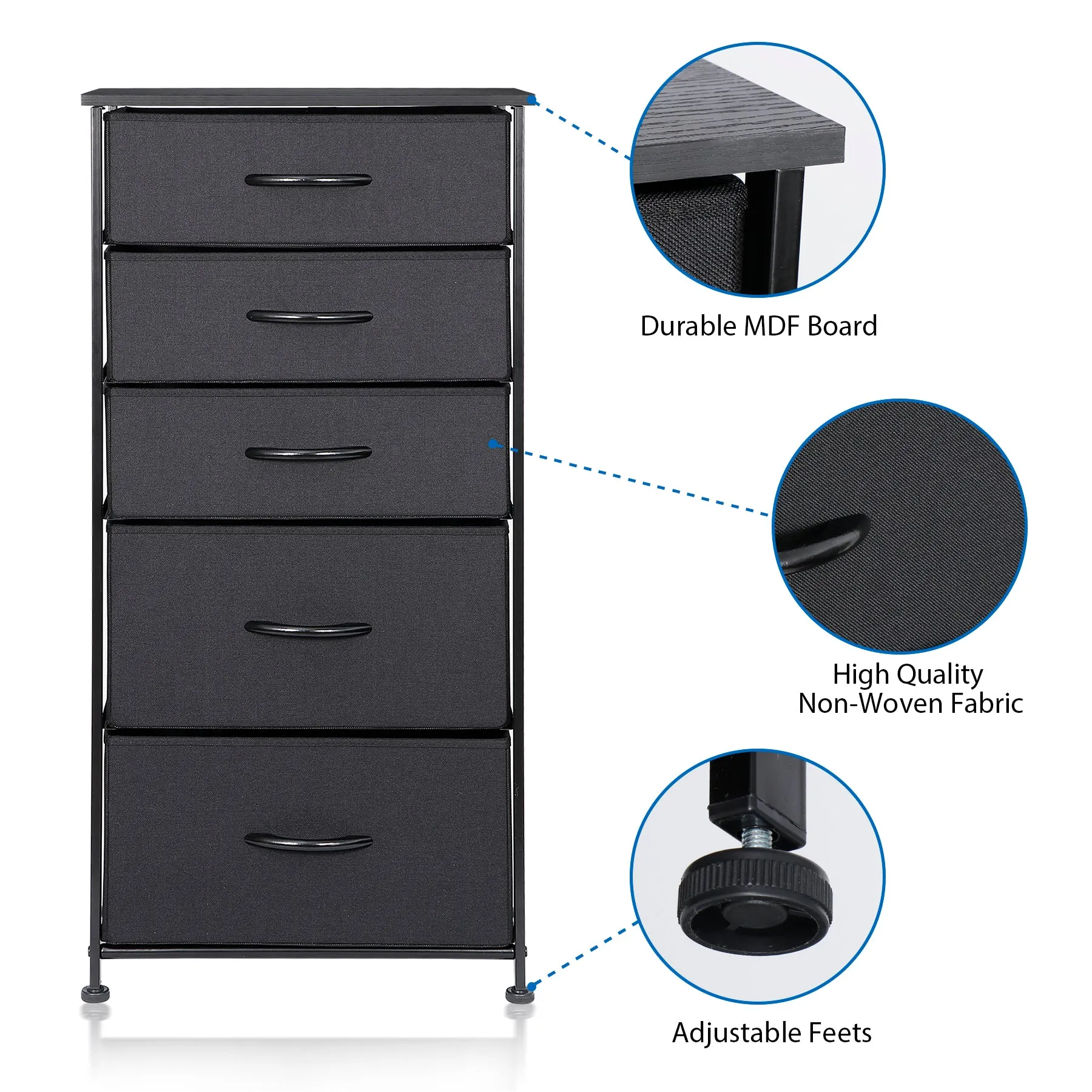 ZENY™ Fabric Dresser with 5 Drawers, Vertical Dresser Storage Tower, Storage Cabinet Organizer